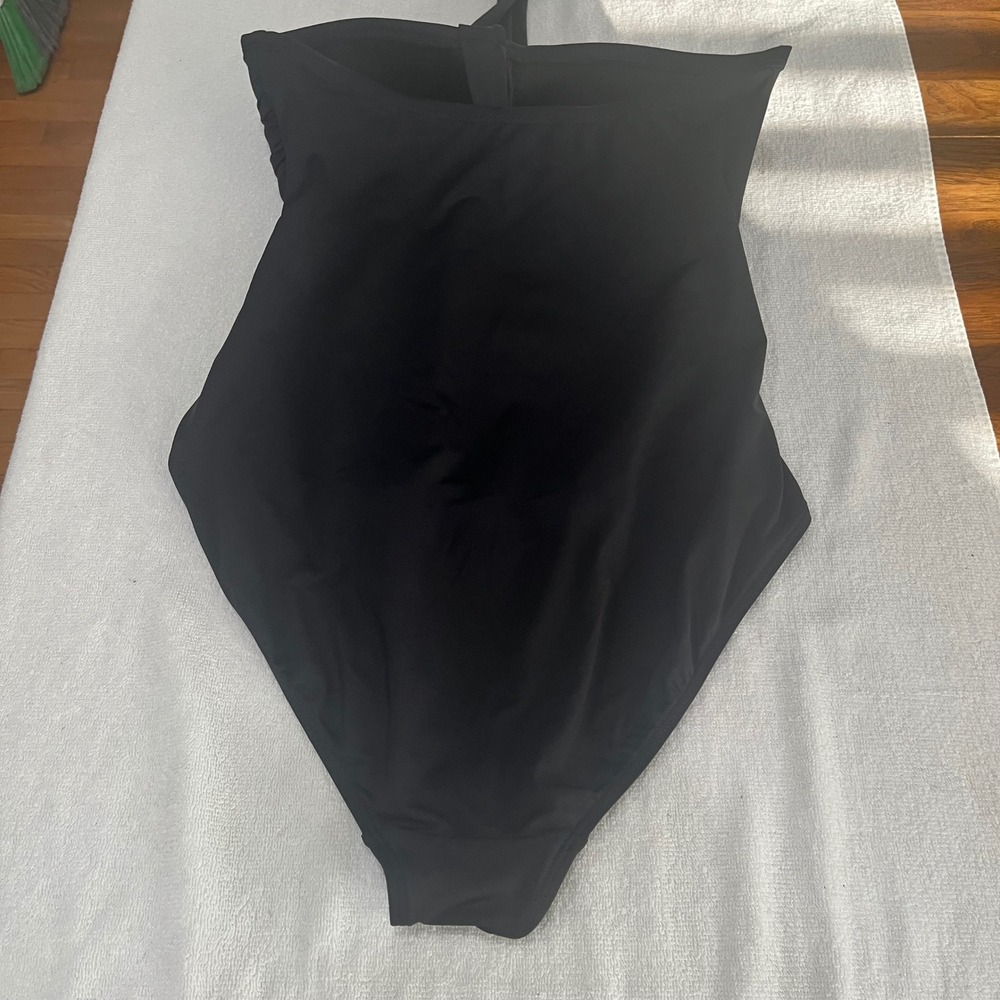 Lauren Ralph Lauren Black Ruched Bandeau Twist Halter One Piece Swimsuit  12